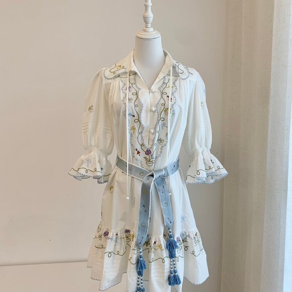 Giulia Embroidered Mini Dress in Cream - Picture 3 of 8